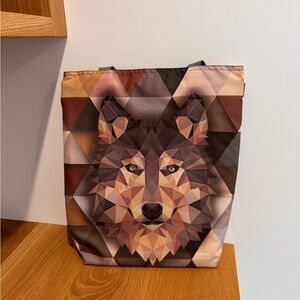 Geometric Wolf Tote Bag - Brown and Tan